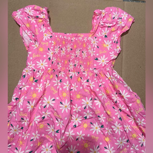 Barbie Dress Girls Small 6-7 Sundress Pink Floral All Over Daisies Puff Sleeves - Picture 4 of 4